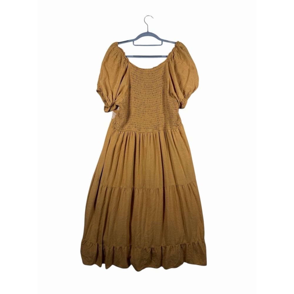 Baltic Born Midi Dress Mustard Floral Embroidered Tiered Boho Size 1XL - Picture 6 of 8